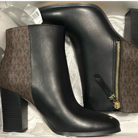 Michael Kors Black and Brown Boots with Gold Zipper - Picture 6 of 7